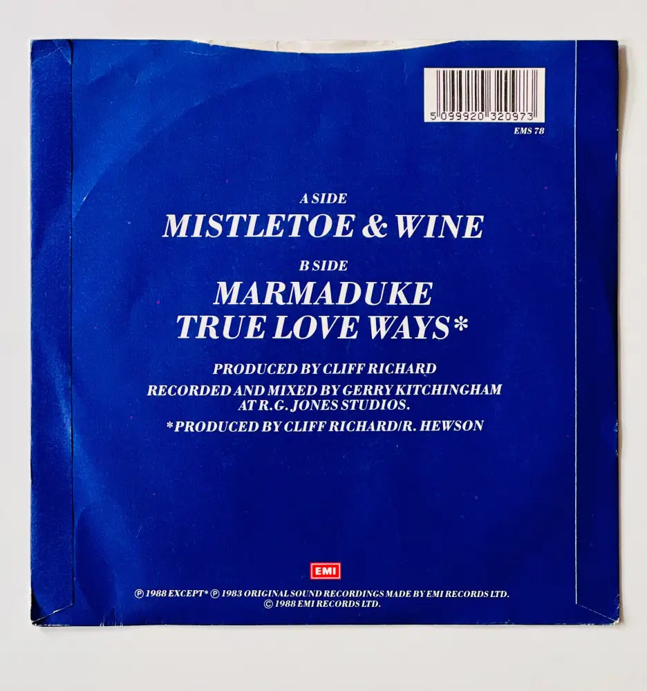 Cliff Richard - Mistletoe & Wine - 7in Single Picture Sleeve Single