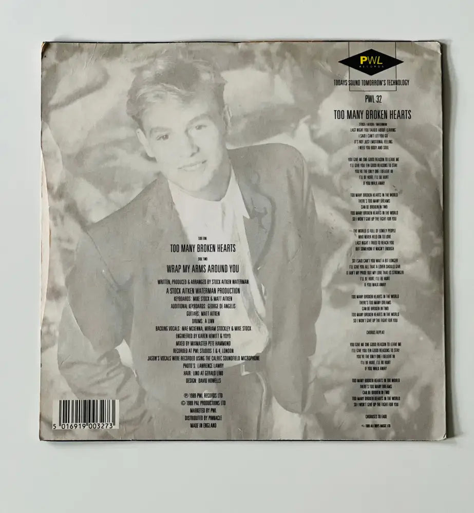 Jason Donovan - Too Many Broken Hearts - 7in Single Picture Sleeve Single