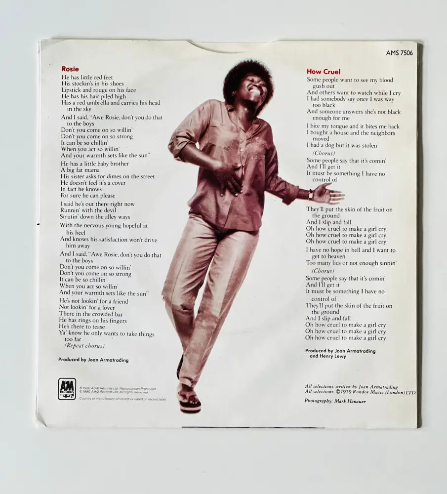 Joan Armatrading - Rosie - 7in Single Picture Sleeve Single