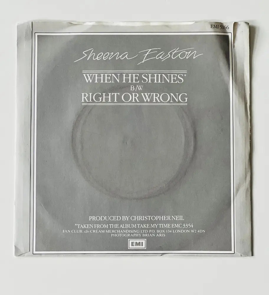 Sheena Easton - When He Shines - 7in Single Picture Sleeve Single