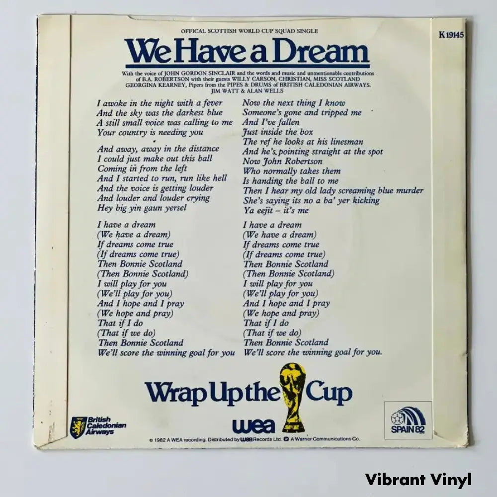 The Scottish World Cup Squad - We Have a Dream - 7in Single Picture Sleeve Single