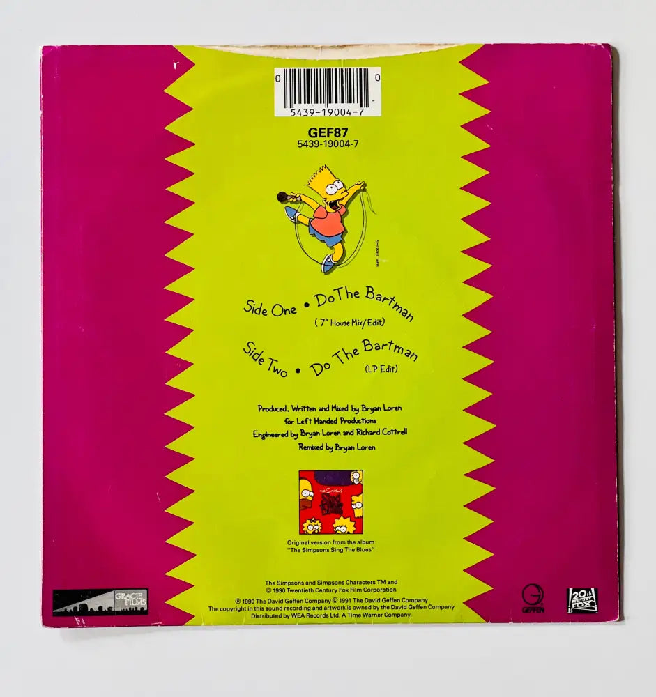 The Simpsons - Do The Bartman - 7in Single Picture Sleeve Single