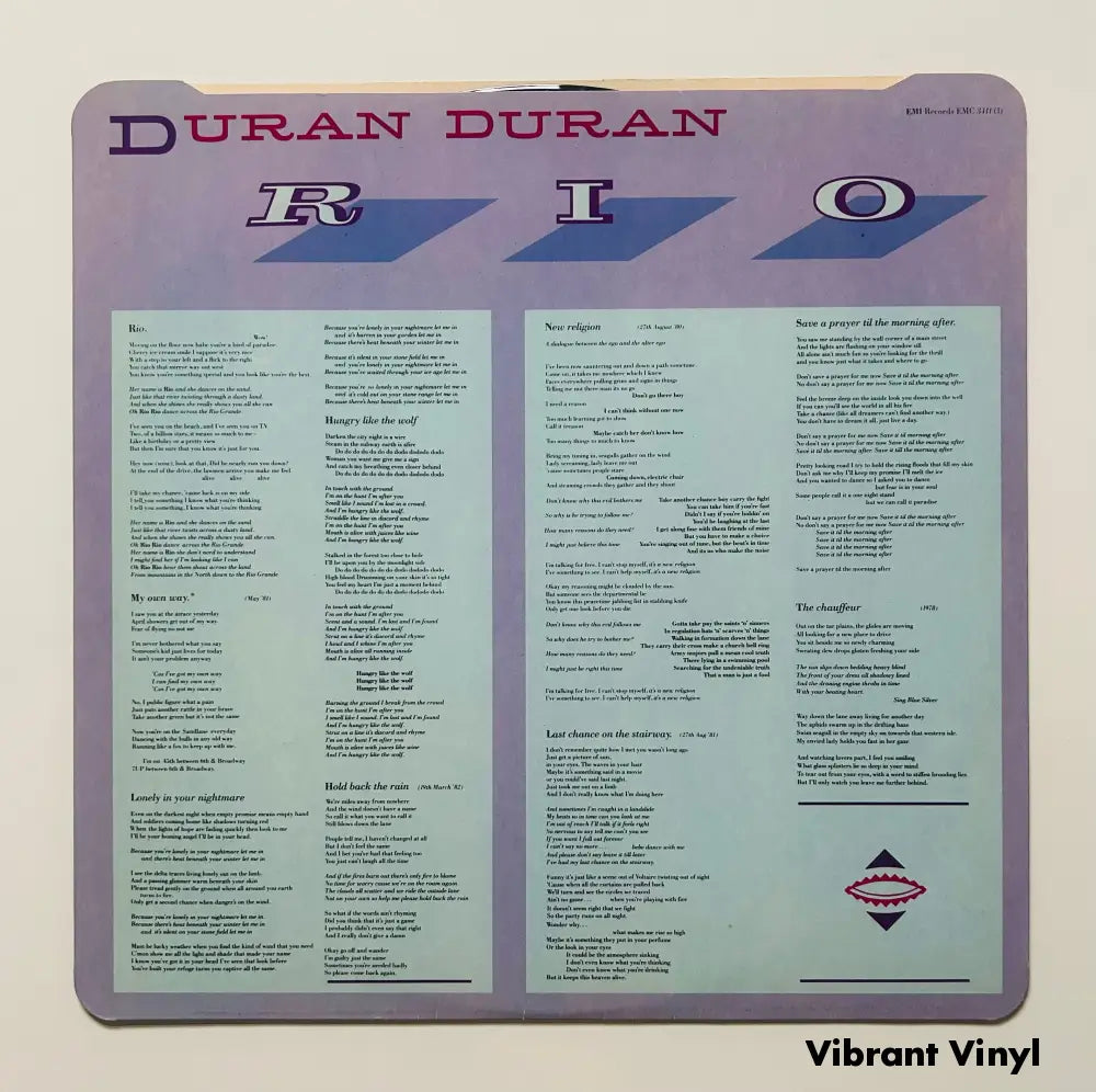 Duran Duran - Rio - 12in Album Picture Sleeve Album