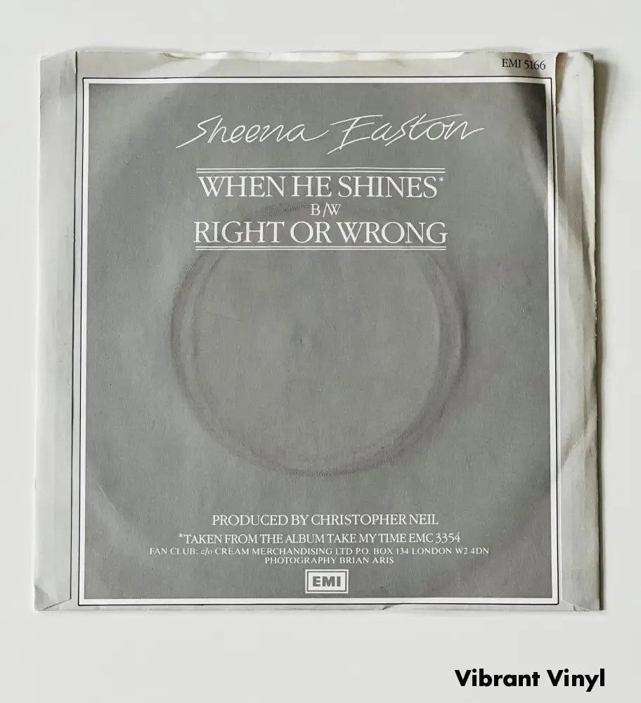 Sheena Easton - When He Shines - 7in Single Picture Sleeve Single