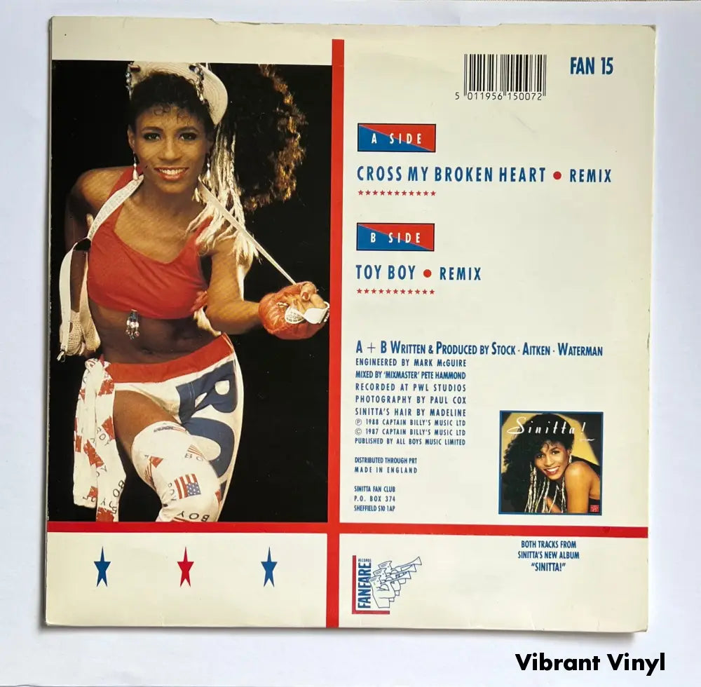 Sinitta - Cross My Broken Heart (remix) - 7in Single Picture Sleeve Single