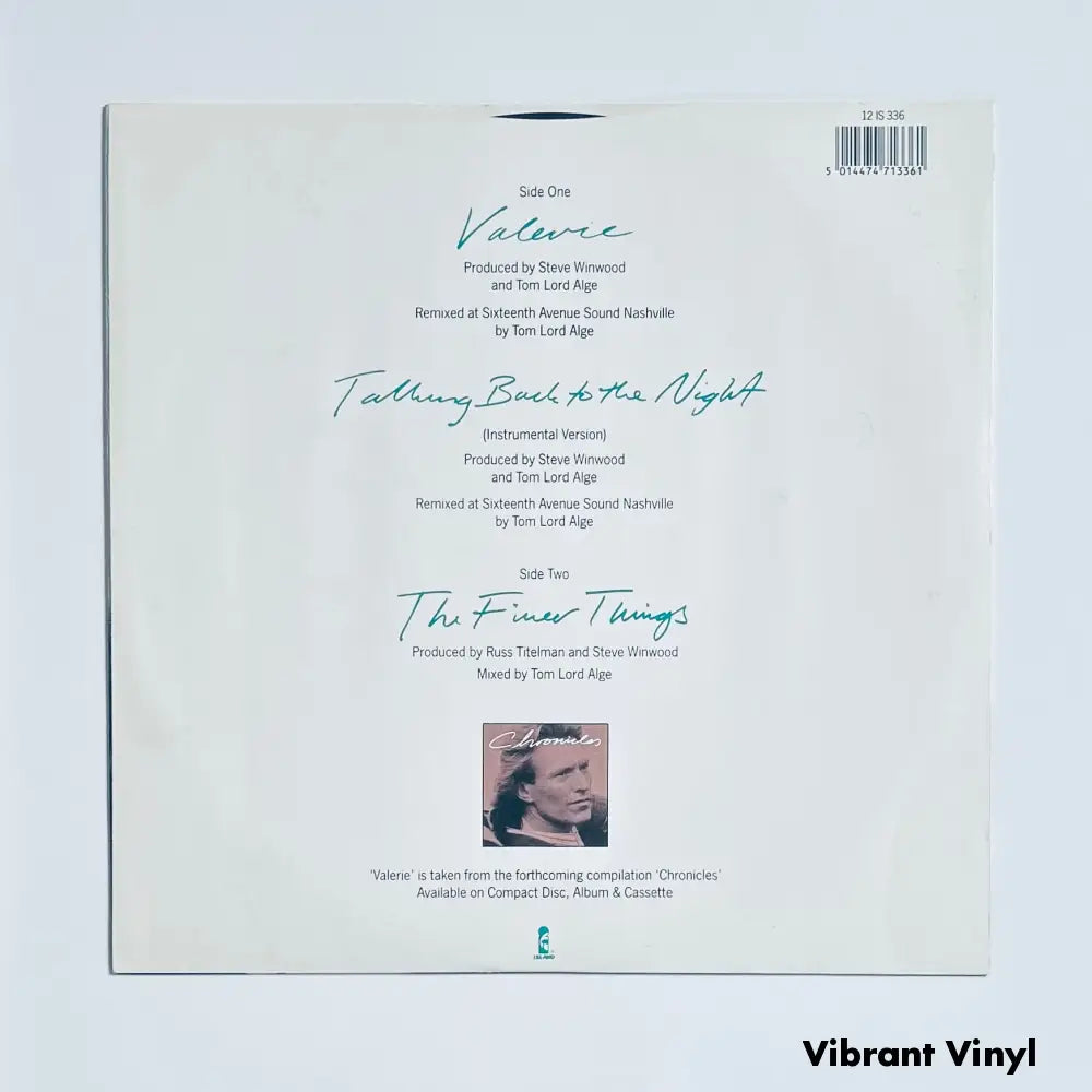 Steve Winwood - Valerie - 12in Single Picture Sleeve Single